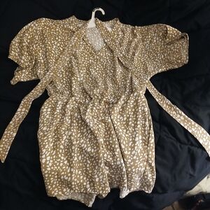 Brown and White Patterned Romper